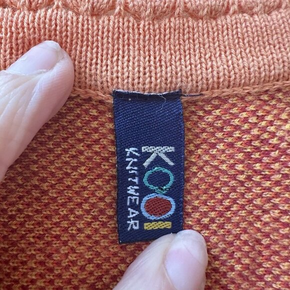 KOOI Knitwear Sz M Orange Red Floral Long Cardigan Artsy Boho Retro Festival Hip - Picture 10 of 13